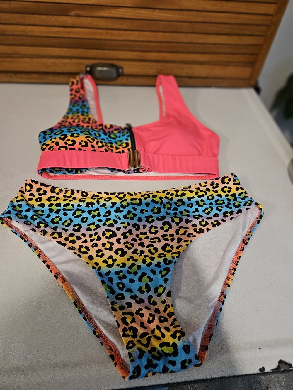 Neon Leopard Print Bikini Swimsuit